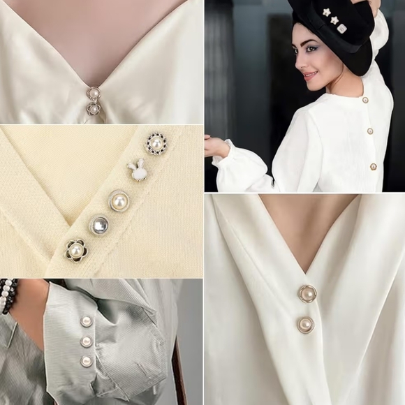 100 Piece Set Pearl Brooch Buttons Pins Enamel Flower Pearl Bow - Picture 6 of 8